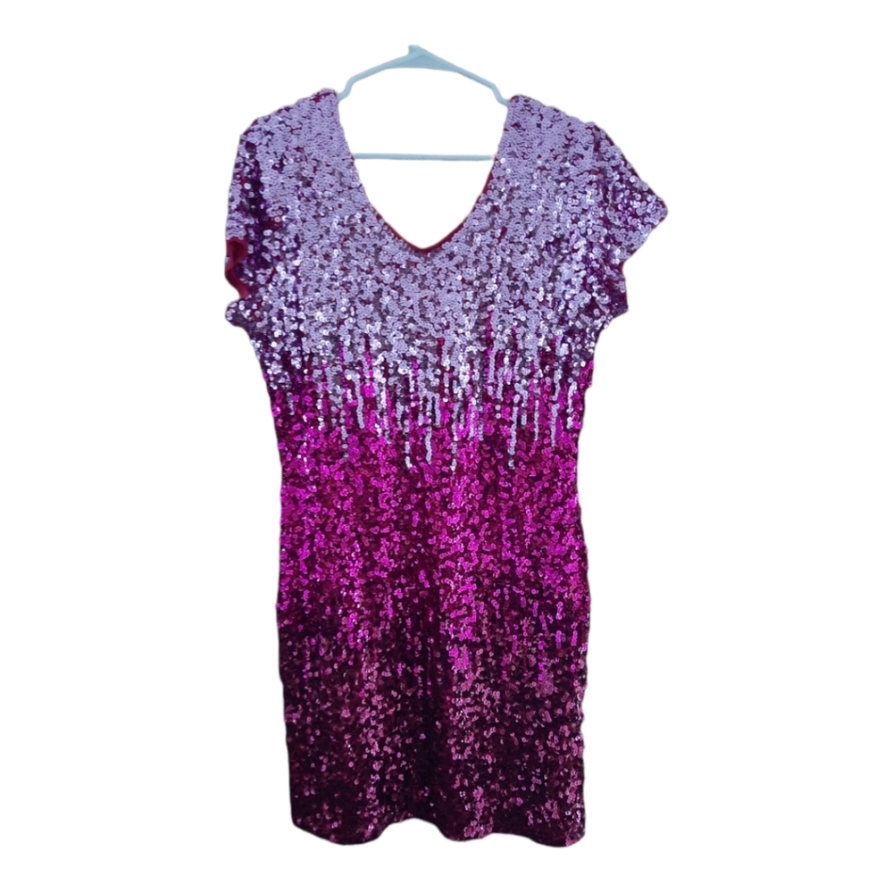 Maner Womens Cocktail Dress Metallic Ombre Sequin Lined Short Sleeve XXL…